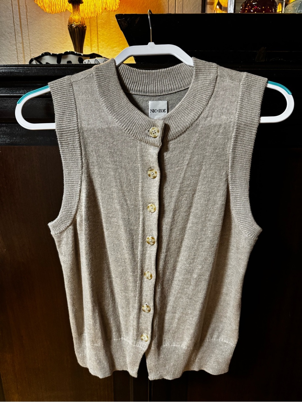 Nic+Zoe Sleeveless Button-Front Knit Shell in Taupe
